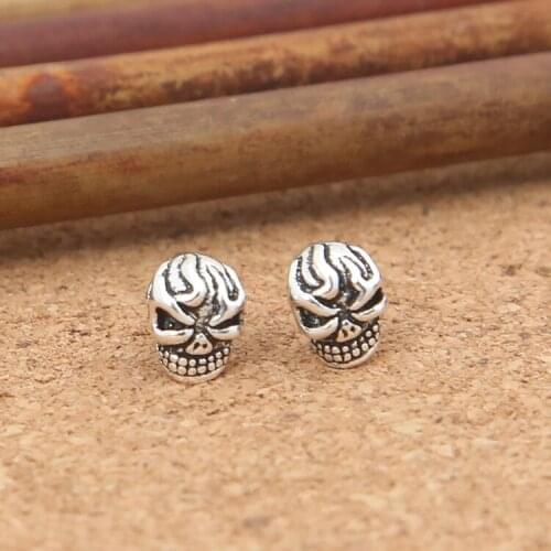 Handcrafted Thai Silver Skull Head Earrings Vintage 925 Silver Skeleton Earrings Sterling Silver Man Earrings Punk Jewelry