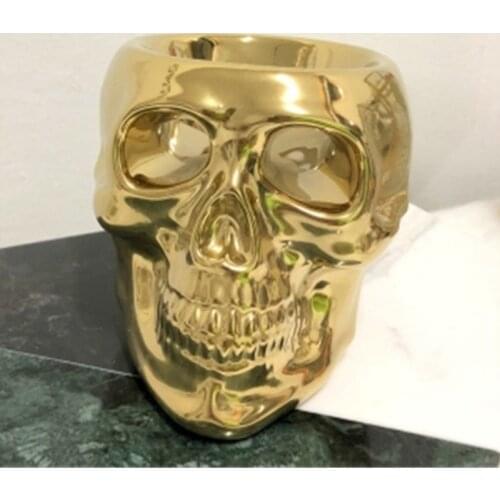 NORDIC GOLDEN CERAMIC SKULL ORNAMENTS SILVER SKULL CANDLE HOLDER HOME DECOR HALLOWEEN BAR KTV DECORATION A1693