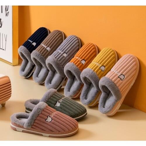 Winter Warm Cotton Slippers for Men Women Indoor Home Soft Corduroy Flat Furry Slides Ladies Slipper House Shoes