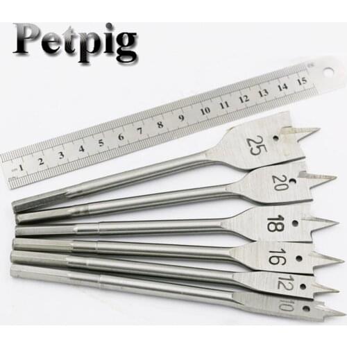 Three-point Woodworking Flat Drill 6pcs Set Power Tool Parts Multiple Specifications Drilling Bit Hex handle Bits Wood Board Woo