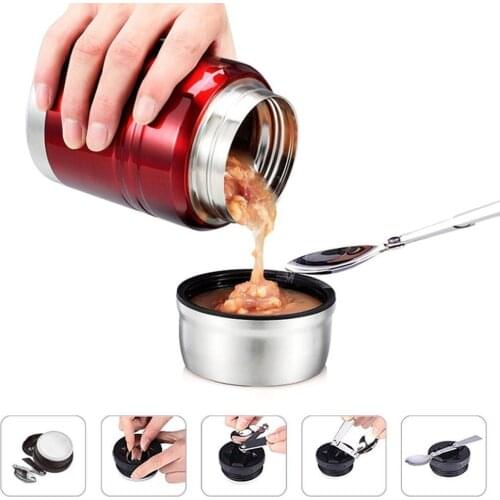 Vacuum Insulated Food Jar 18/8 Stainless Steel Lunch Box with Folding Spoon Double Walled Food Container 500ml 17oz