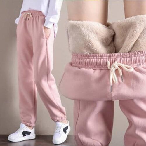 Women Autumn Winter Warm Harem Pants Thick Fleece Long Trousers Female Sport Pants Solid Casual Sweatpants Streetwear