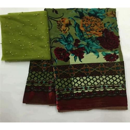 Fashion Design High Quality Printed Silk Velvet Fabric 5 + 2 Yards Of Tulle Fabric For Women Evening Dress! LXF8233