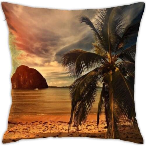 Winter House Decorative Throw Pillow Covers 18x18 Inch, Lightweight, Manila Beach Sunset Palm Tree Pillowcases Cushion Cover for