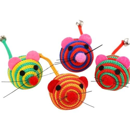 1PCs Cartoon Stripe Nylon Rope Round Ball Mouse Lovely Long Tail Bell Pet Dog Cat Bite Play Toys Cat Supplies Chasing Toys