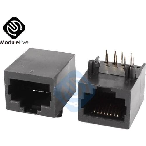 10PCS Black RJ45 8P8C Jack Module PCB Mount Network Internet Connectors 8Pins