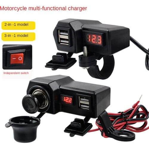 2 in 1 Motorcycle Cigarette Lighter Dual USB Charging Equipment Voltmeter Clock Time Display Motor Phone Charger Lighter Socket