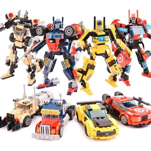 4 Sets/Lot Transform Robot to Car Model Toys 496pcs Building Brick Kits Boys DIY Education Toys Gift