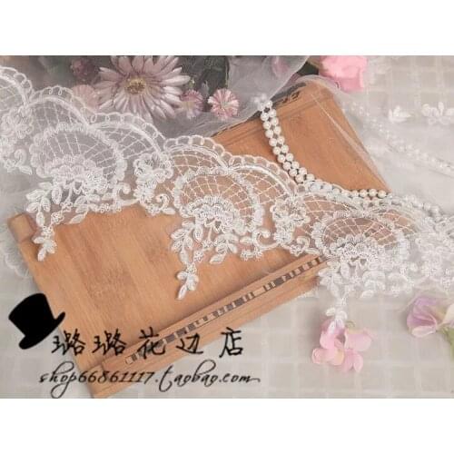 5 Yards 17cm/6.8'' Super Wide High Quality Off White Bridal Embroidery Alencon Lace Trim