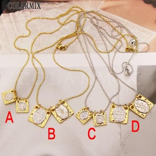 6Pcs San Benito pendant Gold bead chainn white shell pendants gold slim chain Trendy Jewelry fashion necklace for women 9715
