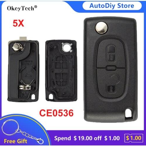 OkeyTech Flip Key Remote Control Car Key Shell Case Fob For Peugeot 206 407 307 607 For Citroen C2 C3 C4 C5 C6 berlingo 2BT VA2