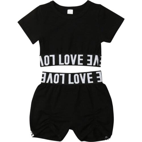 Toddler Girl Kid Child Black Crop Top T shirt Short Pants Clothes Sunsuit Outfit Kids Girls Crop Top T-shirt Short Pants