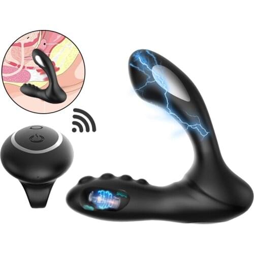 Electric Shock Pulse Dildo Vibrator 8 Speeds Remote Prostate Stimulator Perineum Anal Plug Vibrator Masturbator Sex Toys for Men