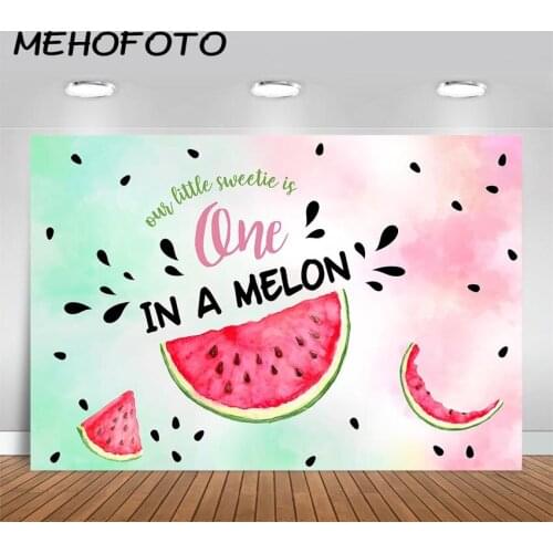 MEHOFOTO Watermelon Party Backdrop One in a Melon Birthday Party Banner Photography Background First Birthday Pink Melon Party