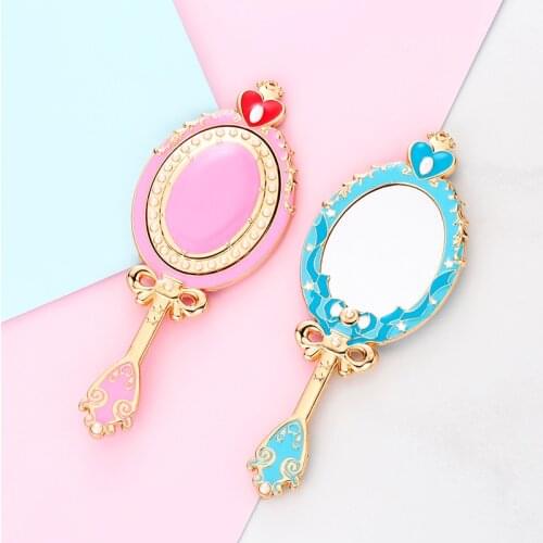 Anime Moon Mirror Pearl Butterfly Makeup Outfit Handhold Makeup Oval Cosmetic Hand Held Mirror Beauty Dresser Travel Espelho