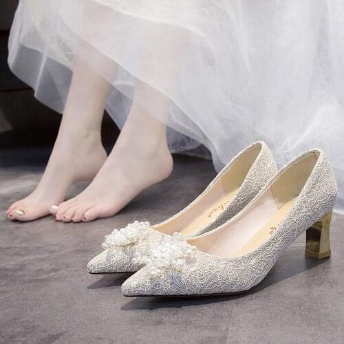 Exquisite Fashion Rhinestone Pearl Ladies Single Shoes Spring And Autumn Hot Sale Elegant Pointed Toe Set Foot High Heels