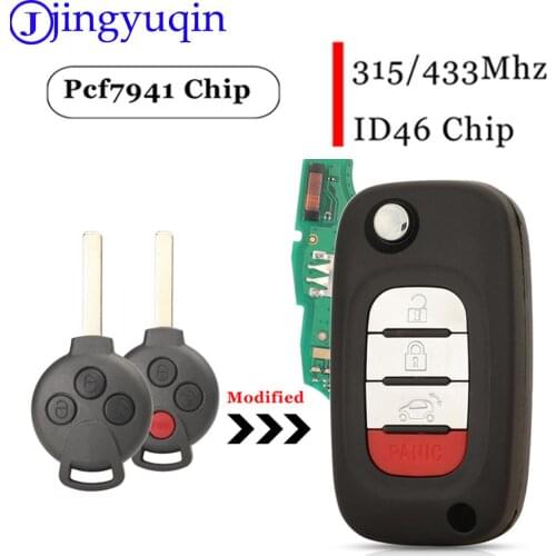 Jingyuqin 3/4 Buttons Fob 315/433MHZ ID46 PCF7941 Chip KR55WK45144 For Mercedes-Benz Smart Fortwo (2008-2015)