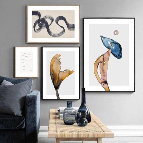 Colorful Flowers Mushroom Blue lines Modern Abstract Artwork Poster Print Picture Wall Art Canvas Painting For Living Room Decor