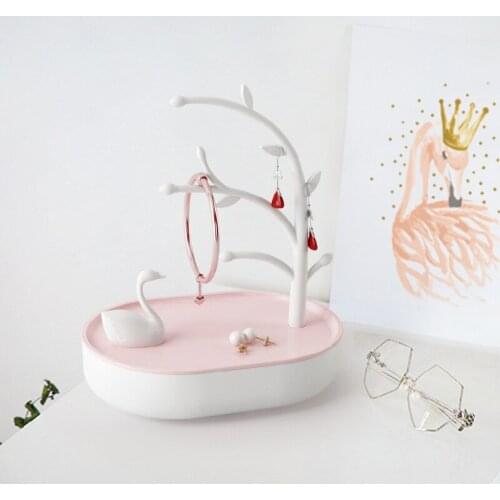 Swan Tree Plastic Jewelry Box Storage Rack Princess Korean Creative Jewelry Shelf Organizer Necklace Earrings Display Stand