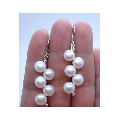 Favorite Pearl Earring Hot Sale AA 7-8MM White Flat Cultured Freshwater Pearl S925 Sterling Silver Dangle Earrings Women Jewelry