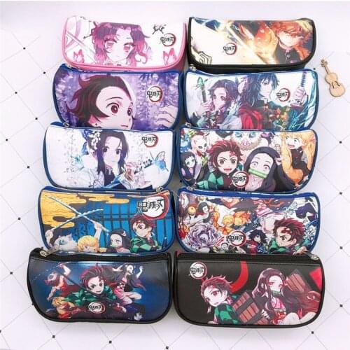 Cartoon Demon Slayer Large Capacity PU Pencil Case Creative Cute Student Pencil Case Stationery Bag Multifunctional Cosmetic Bag