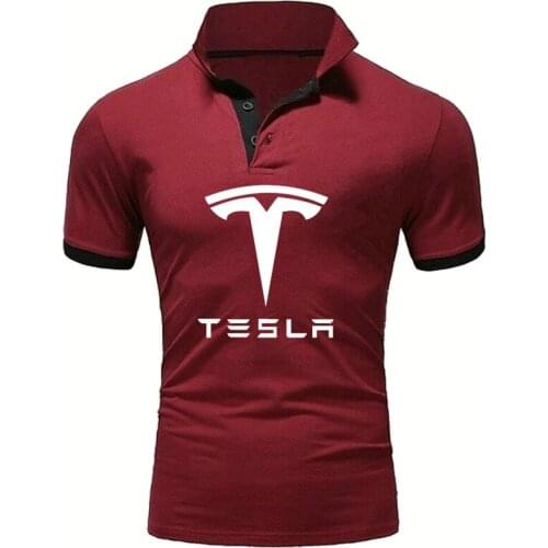 Mens Solid color short sleeve Tesla car Logo Printing Summer Mens tops Pure cotton High Quality Casual Mens polo shirt