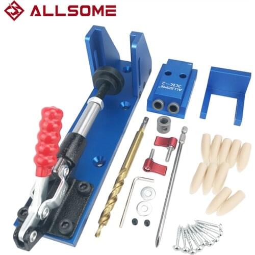ALLSOME Punching Fixture Set Pocket Hole Jig Kit System With PH1 Screwdriver 9.5mm Drill Bit Set For WoodWorking DIY T