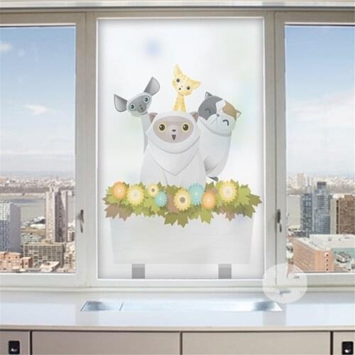 Window Film Privacy Lovely Animals Non Adhesive Glass Sticker Sun Protection Heat Control Window Coverings for Homedecor