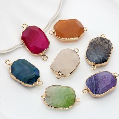 Natural Stone Charms Pendant Colorful Birthstone Double Hole Connector Charms 1pcs For DIY Jewelry Bracelet Accessories