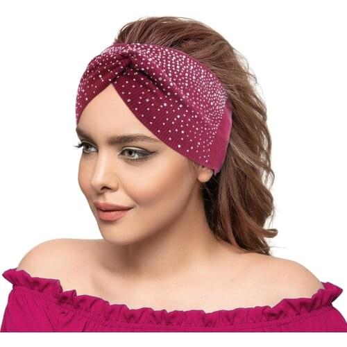 New Rhinestone Knitted Knot Cross Headband for Women Winter Girls Hair Accessories Headwear Elastic Hair Band Hair Accessories