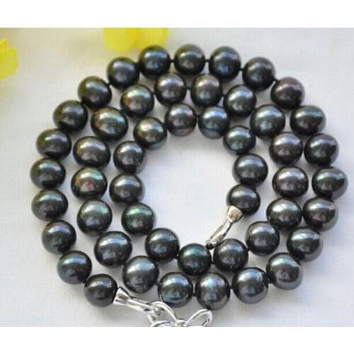12mm ROUND BLACK Freshwater cultured PEARL NECKLACE 18inch Factory Wholesale price Women Gift word Jewelry