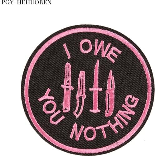 PGY Punk Knife Skull Patches DIY Die I owe you Nothing Embroidery Patch Stickers On Clothes Decor Applique Rock Band Stickers