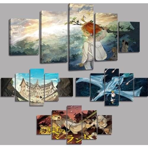 Canvas Anime Characters Painting 5 Pieces The Promised Neverland Posters Modern Home Decor Wall Picture Living Room No Frame Art