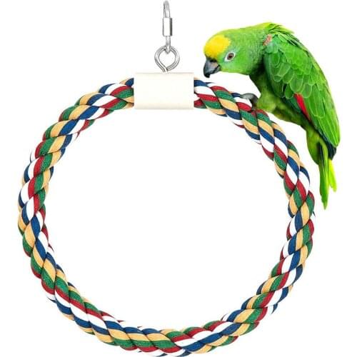 Pet Bird Parrot Cotton Rope Circle Ring Stand Hanging Swing Cage Chew Play Toy