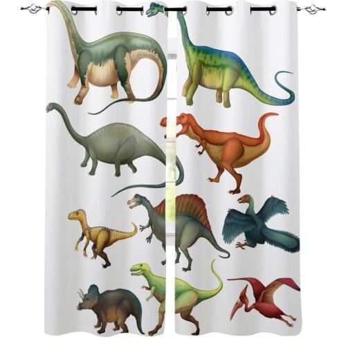 Different Types Cartoon Dinosaurs White Window Curtain for Kids Room Bedroom Curtain for Girls Colorful cortinas
