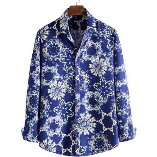 New Summer Polo-Shirt Floral Print Lapel Men Long Sleeve Buttons Buttons for Party Business Streetwear Slim Clothes