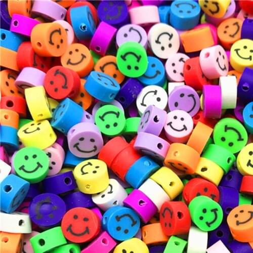 30pcs/lot 10mm Smiley Beads Polymer Clay Beads Polymer Clay Spacer Beads For Jewelry Making DIY Bracelet necklace