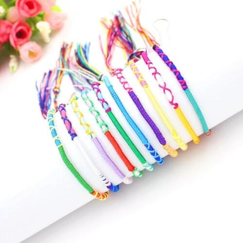 Bohemian Bracelets Brazil Cheap Rainbow Handmade Weave Woven Braided Rope Thin String Strand Friendship Bracelet