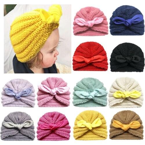 Toddler Kids Boys Girl Turban Knitted Cap Winter Warm Hat Soft Cute Baby Beanie