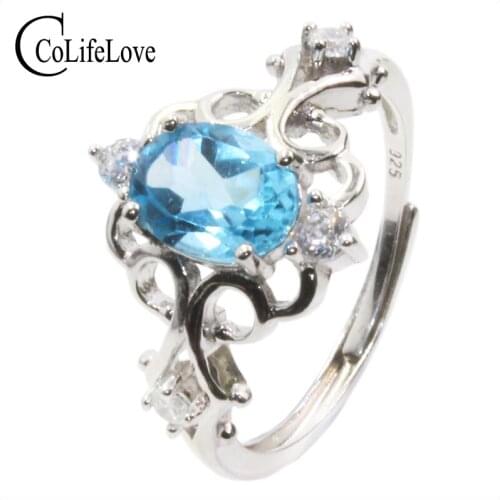 CoLife Jewelry Vintage 925 Silver Topaz Ring for Party 1ct Natural VVS Grade Topaz Silver Ring Sterling Silver Topaz Jewelry