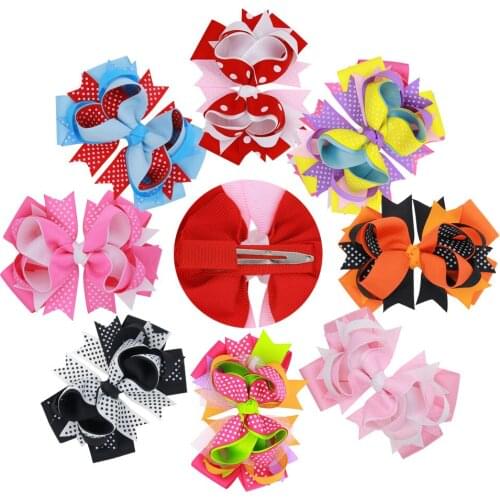 13cm Childrens swallow tail bow hair clip layers small polka dots ribbon hair bowknot for girl accessories wholesale