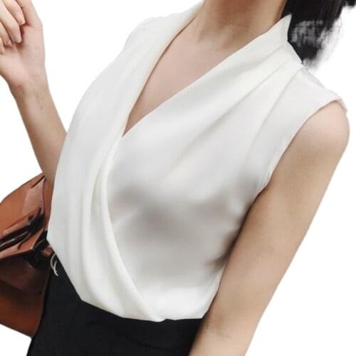 S-2XL Summer Elegant Tunic Plus Size Womens Black Blouses Vintage Office Satin Silk Blouse Basic Chiffon Tops Shirt for Women