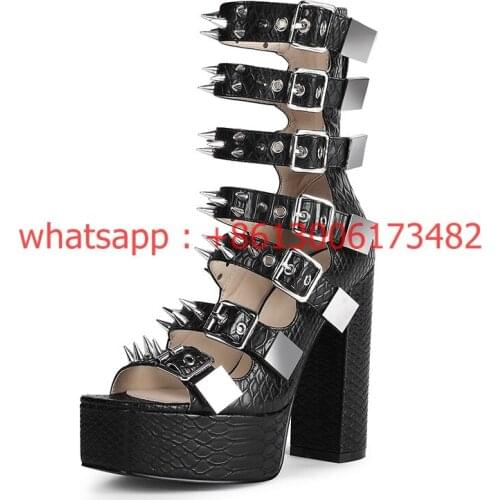 Woman punk style open toe chunky high heel platform High-top sandals 2021 summer new large size high platform women spike sandal