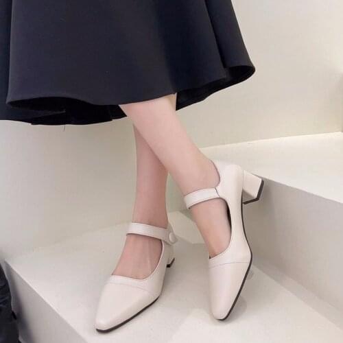 Womens Retro Square Toe Small Leather Shoesone Word Bucklebelt Pump, Special Leather Shoes Heels for Women Shoes for Women