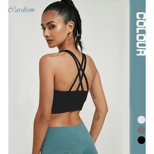 Cardism Womens Yoga Bra Sexy Crop Top For Fitness Seamless Push Up Sports Bras Women Cross Backs Bralette Top Female Black