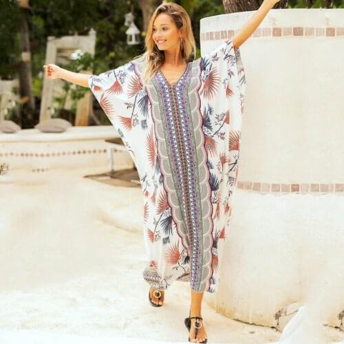 TEELYNN 2020 boho maxi tunic dresses for women kaftan summer swim cover up cotton rayon floral print vestidos loose beach robe
