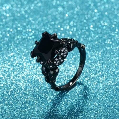 YaYI Jewelry Fashion Princess Cut Prong Setting AAA Cubic Zirconia Black Gold Color Engagement Wedding Party Leaves Gift Rings