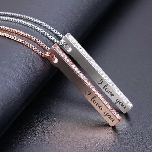 Customized Crystal Pendant Name Necklace for Women 3D Bar Necklaces & Pendants Personalized Love Gift