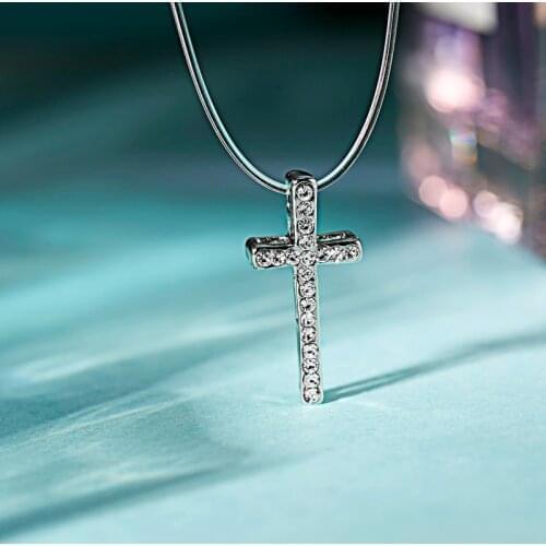 Rinhoo Minimalist Full Rhinestone Women Cross Pendant Necklace Cute Simple Transparent Fishing Line Female Collier Jewelry Gifts