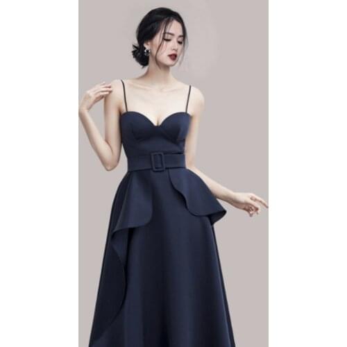 2021 Sexy Dew Shoulder Summer Women Spaghetti Strap Deep V-Neck Solid Ruffles A Line Ladies Dresses Vestidos With Belt